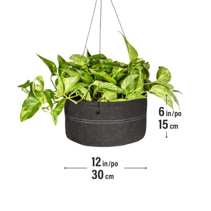 12" Hygge Felt Hanging Planter with self-watering system