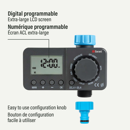 Minuterie d’arrosage numérique programmable avec écran ACL