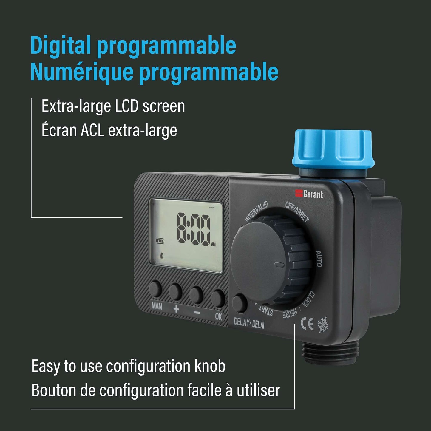 Minuterie d’arrosage numérique programmable avec écran ACL