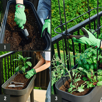 Raised garden bed with trellis and self-watering system
