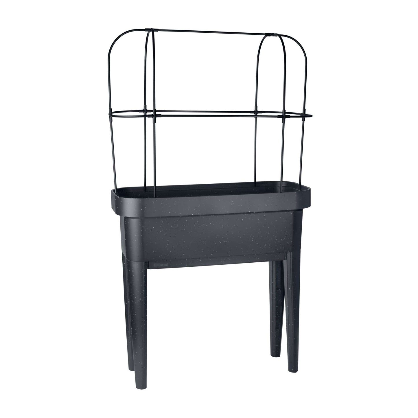 Raised garden bed with trellis and self-watering system