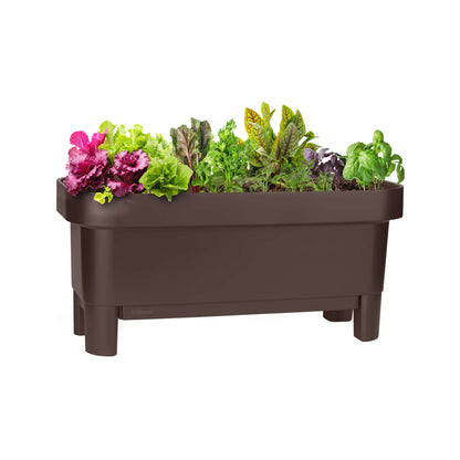 Raised garden bed with trellis and self-watering system