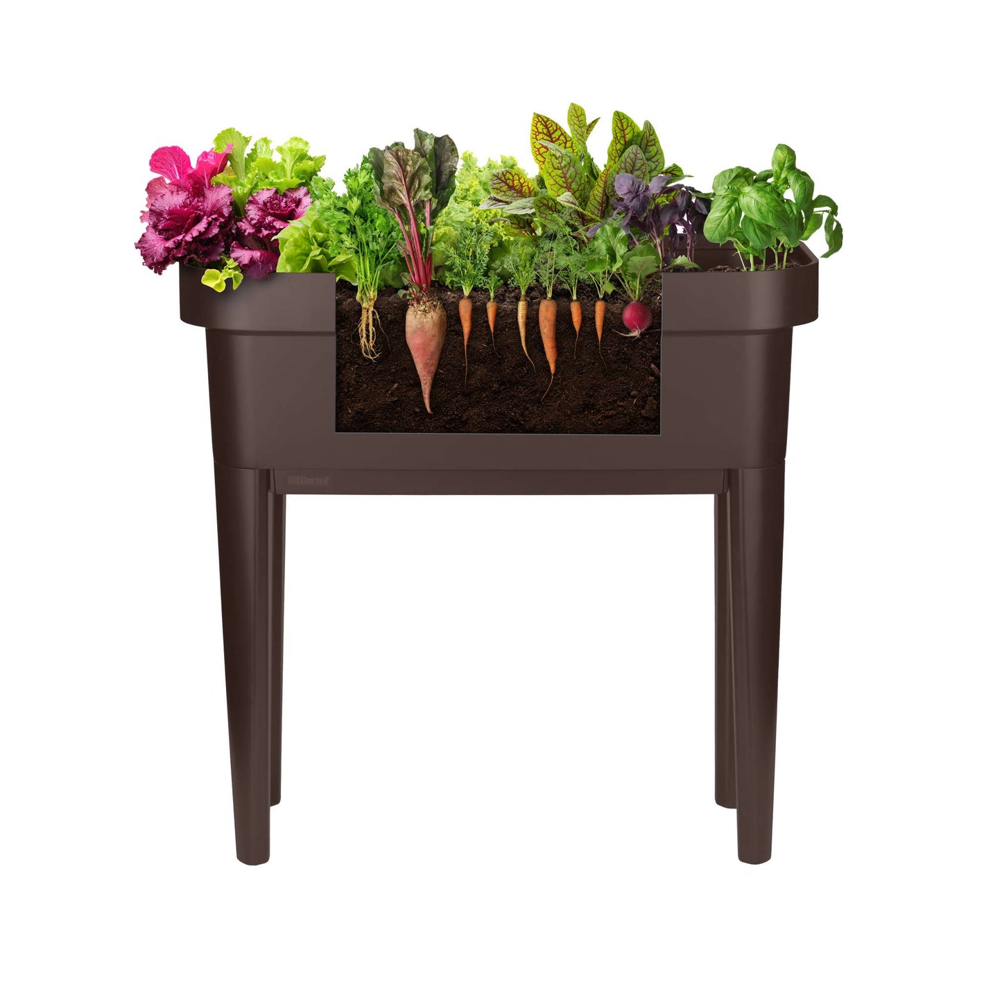 Raised garden bed with trellis and self-watering system