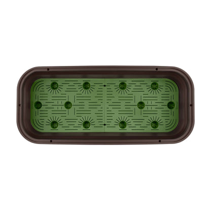 Raised garden bed with trellis and self-watering system