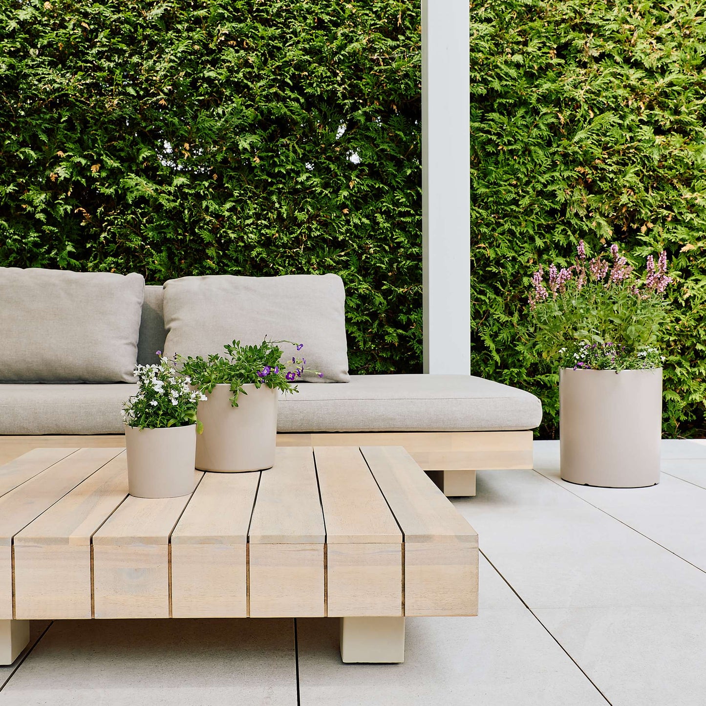 12.5" Cylindrical Urban Linear Planter with stone-effect speckled finish