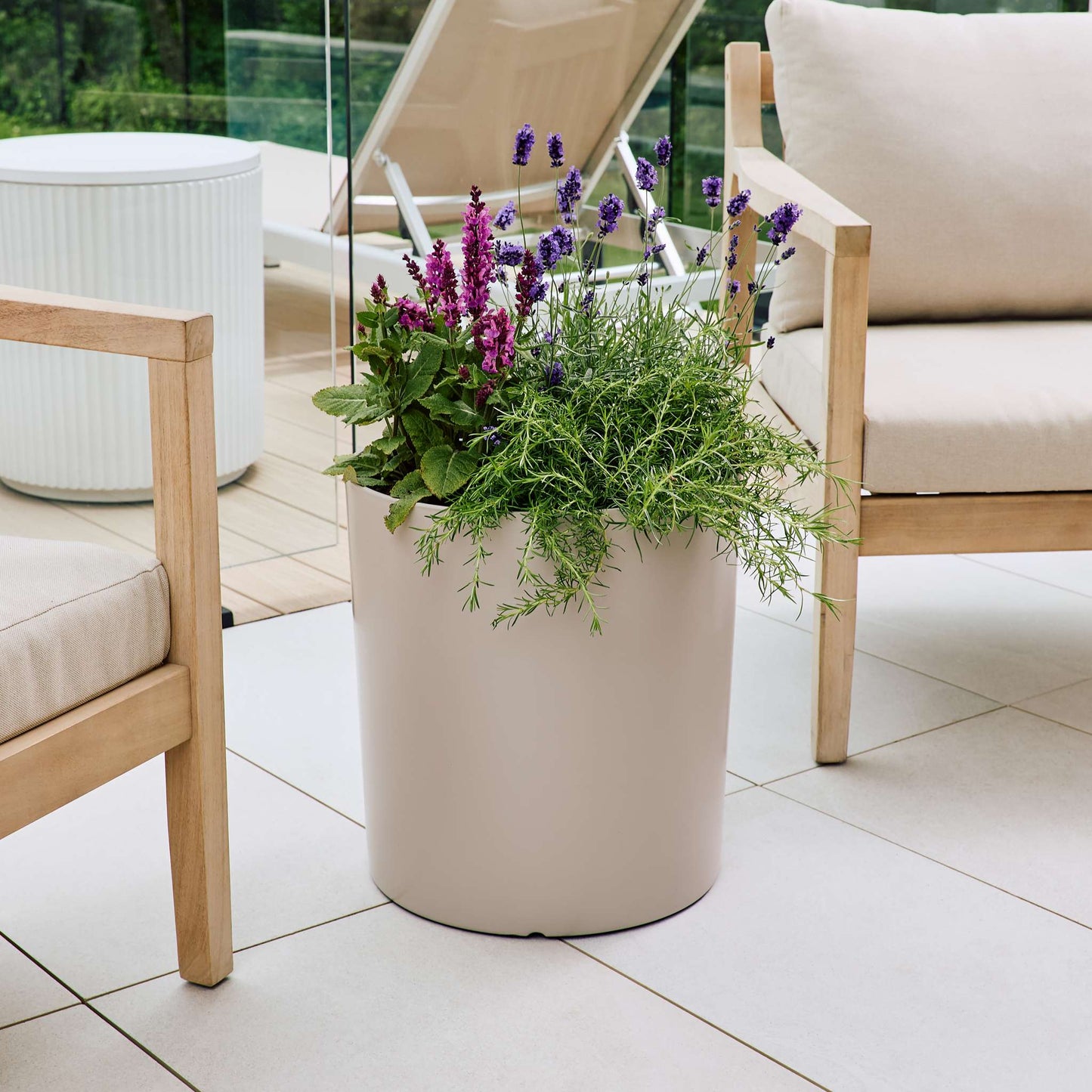 15" Cylindrical Urban Linear Planter with stone-effect speckled finish