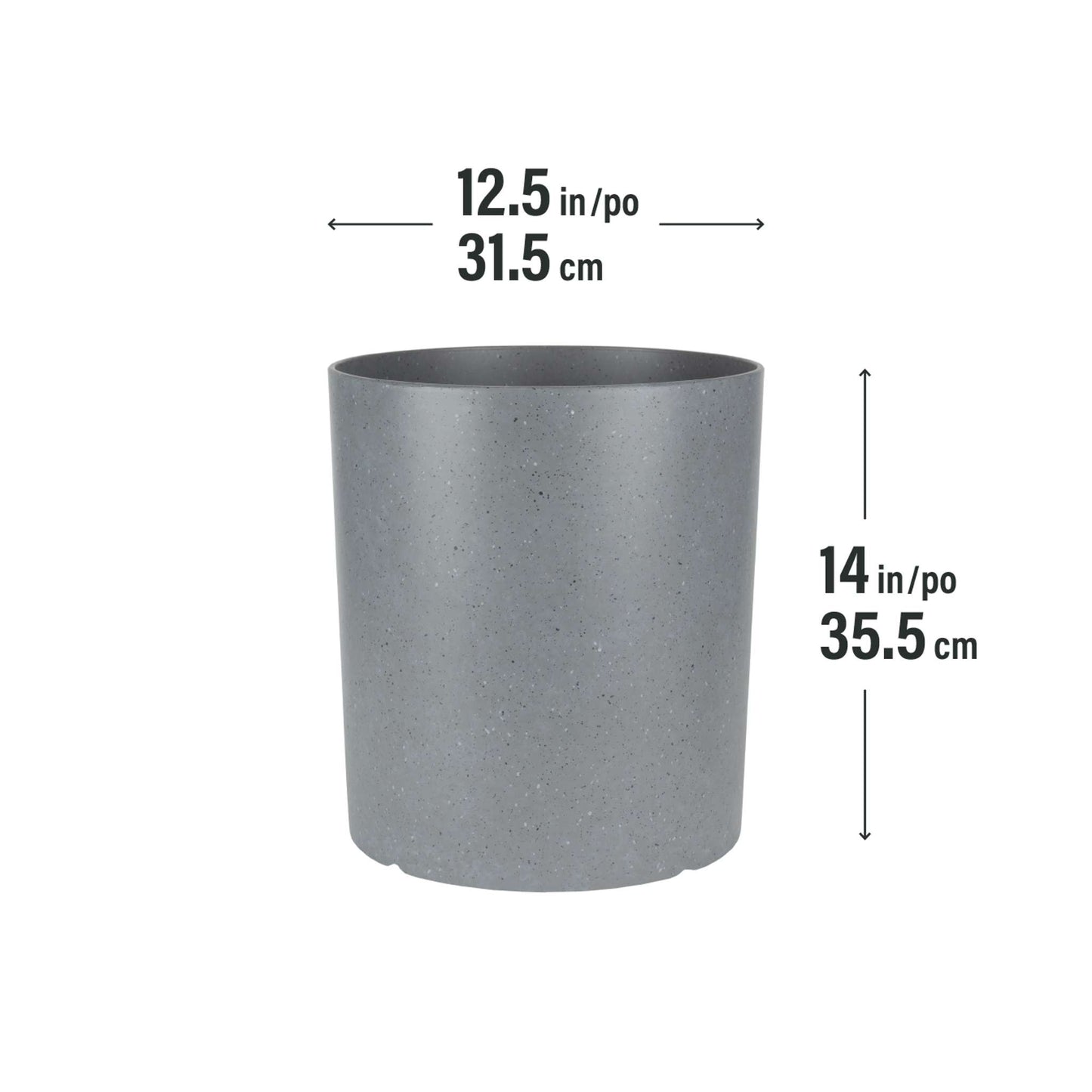 12.5" Cylindrical Urban Linear Planter with stone-effect speckled finish