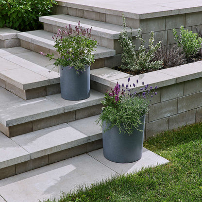 12.5" Cylindrical Urban Linear Planter with stone-effect speckled finish