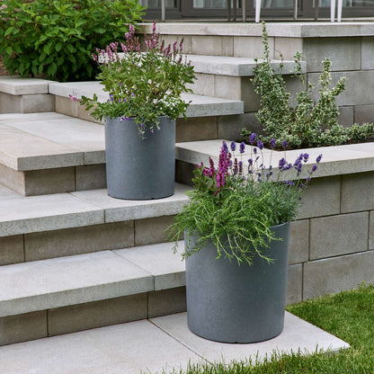 12.5" Cylindrical Urban Linear Planter with stone-effect speckled finish