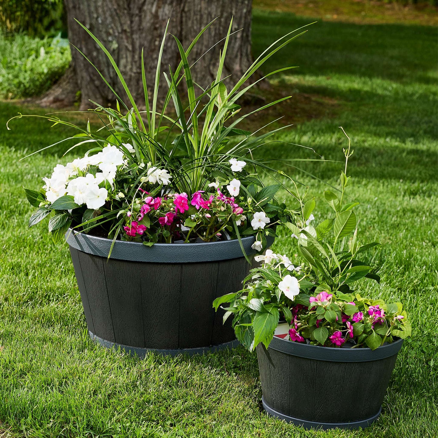 Jardinière Tennessee 13 po style baril avec effet bois