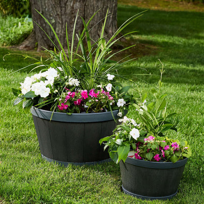 Jardinière Tennessee 13 po style baril avec effet bois