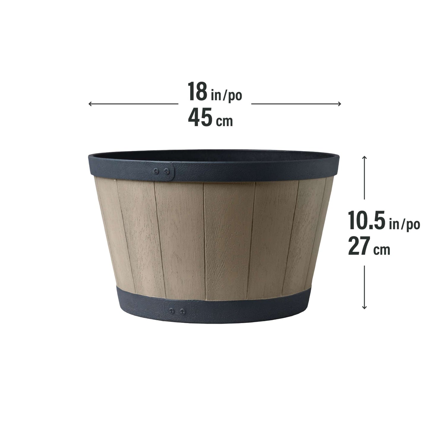 Jardinière Tennessee 18 po style baril avec effet bois