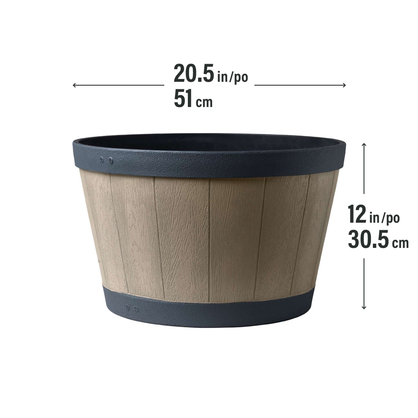 Jardinière Tennessee 20,5 po style baril avec effet bois