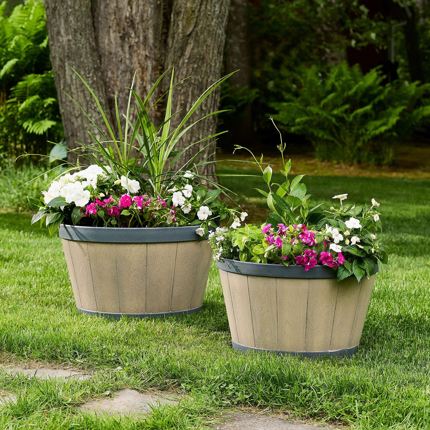 Jardinière Tennessee 20,5 po style baril avec effet bois