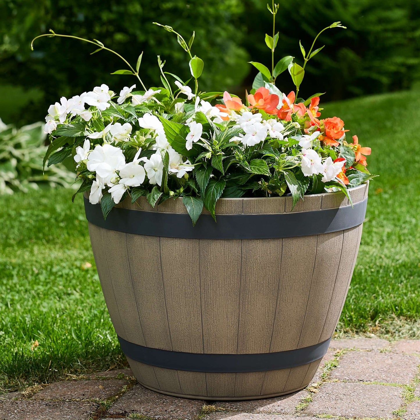 Jardinière Baril de vin 20,5 po avec effet bois