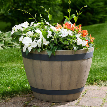 Jardinière Baril de vin 20,5 po avec effet bois