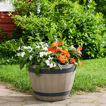Jardinière Baril de vin 20,5 po avec effet bois