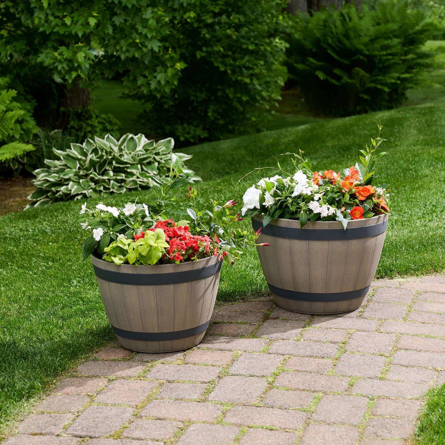 Jardinière Baril de vin 20,5 po avec effet bois