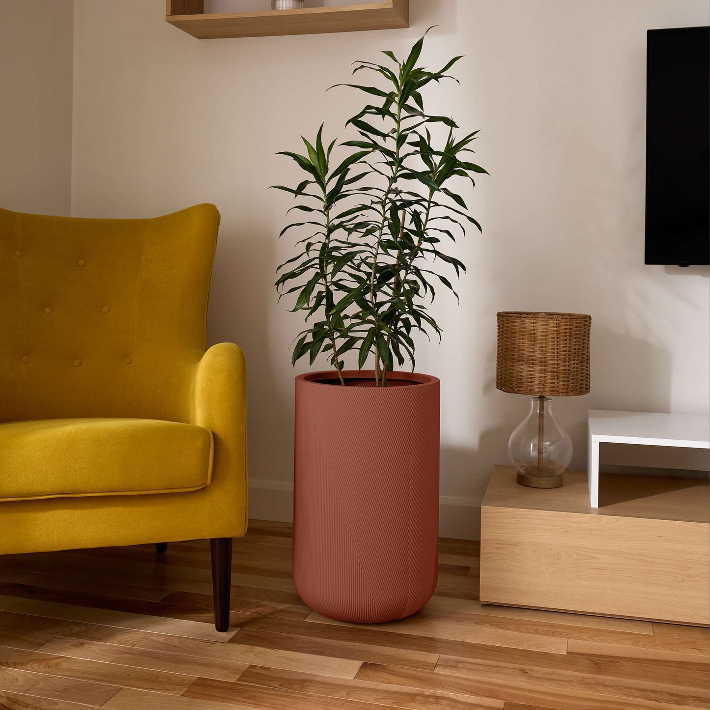 Grande jardinière Gavin 14 po avec lignes géométriques