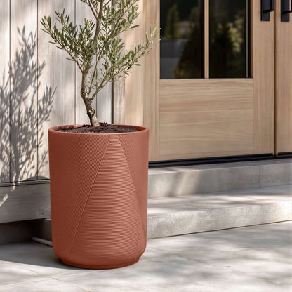 14" Gavin Tall Planter with Geometric Lines