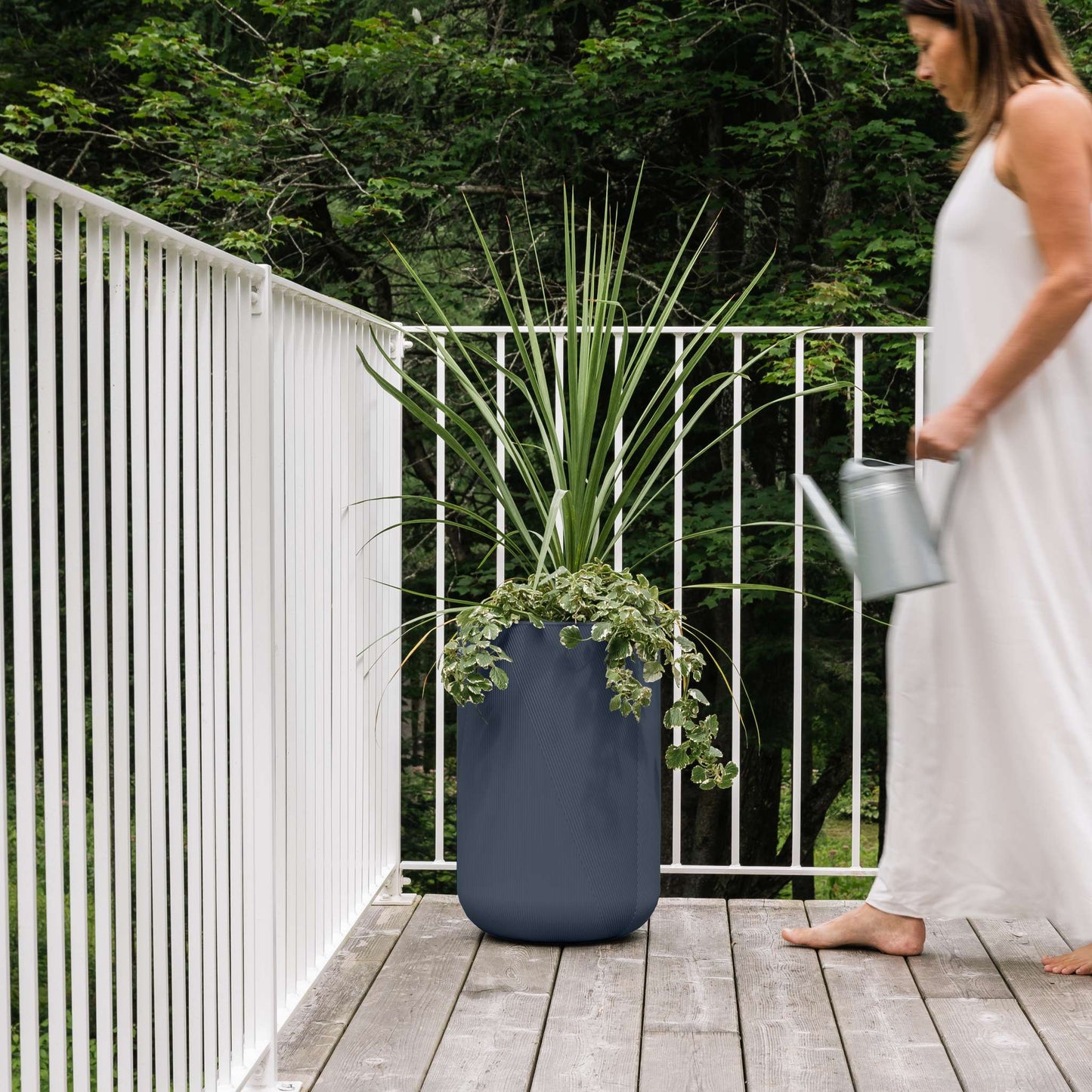 14" Gavin Tall Planter with Geometric Lines