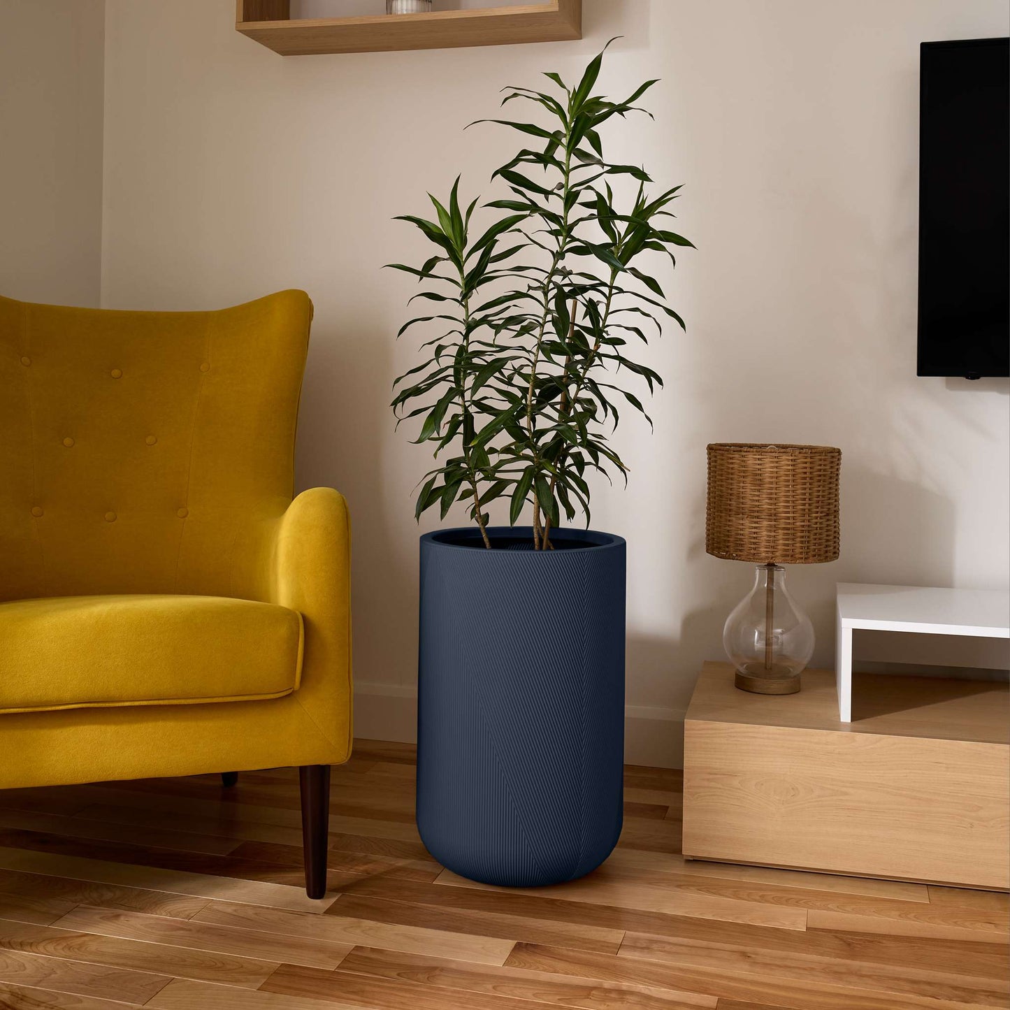 14" Gavin Tall Planter with Geometric Lines