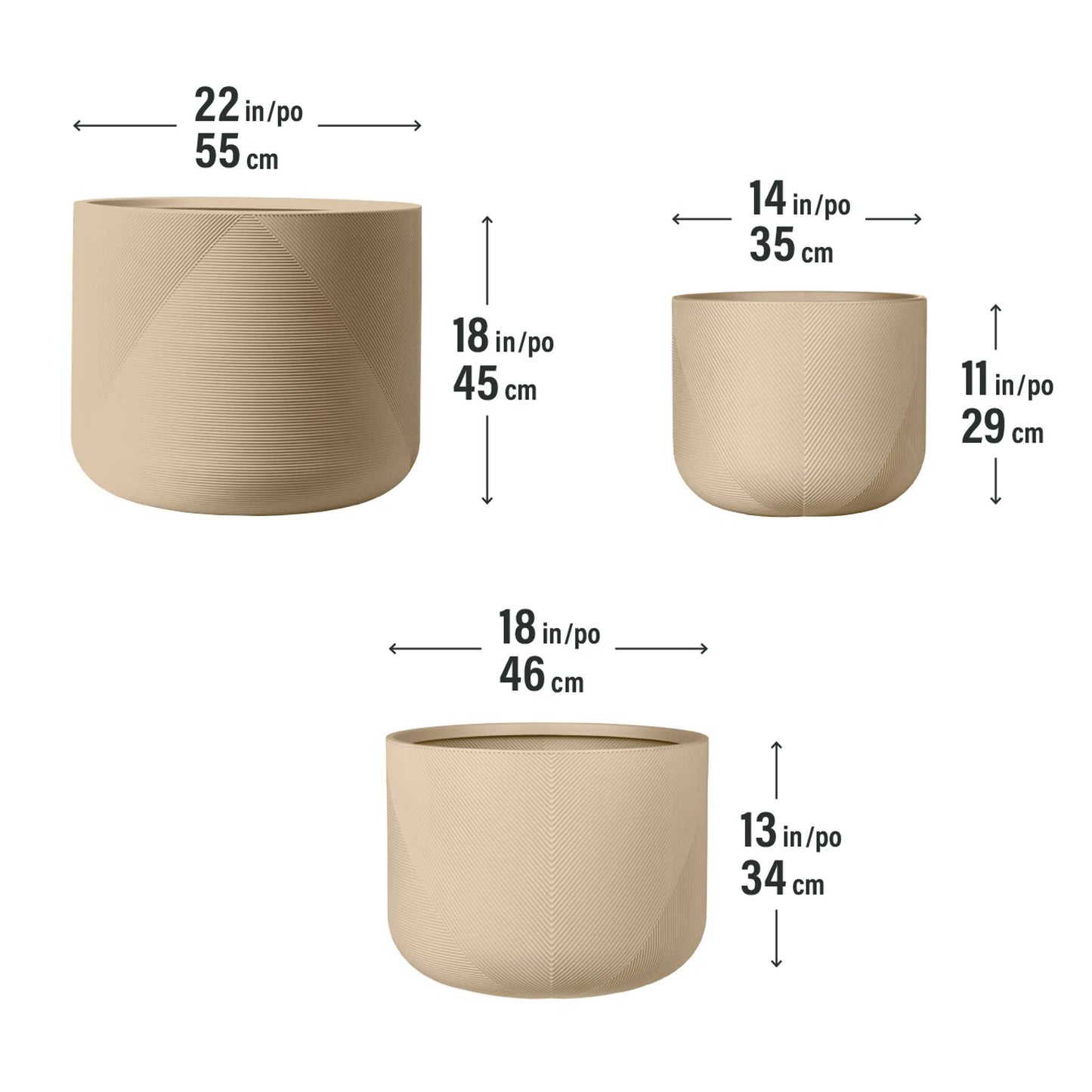 Ensemble de 3 jardinières Gavin 14 po, 18 po et 22 po