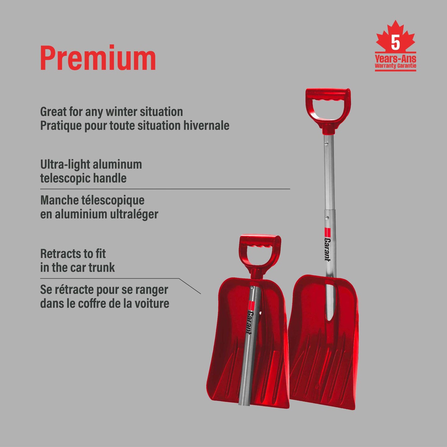 8.5" Telescopic Car Shovel with Aluminum Handle