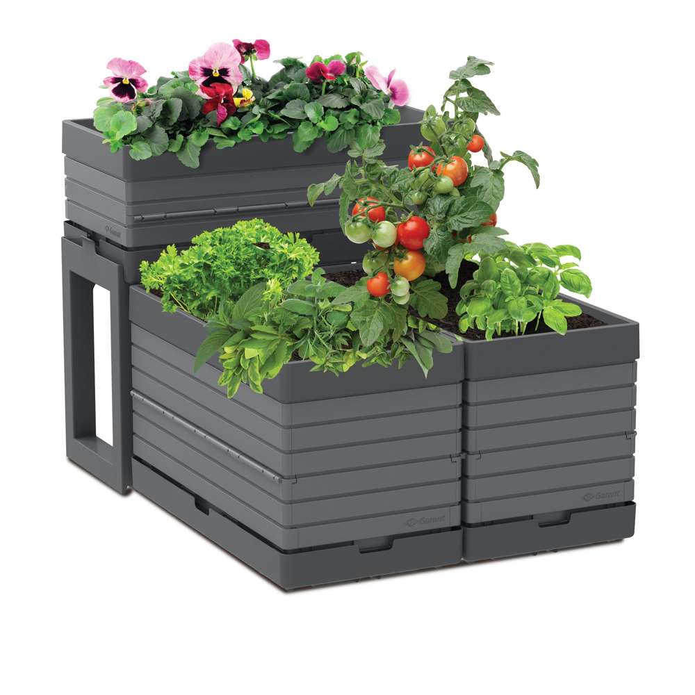 Modular Herb Garden Kit, includes 2 planters and 2 legs, Grey – Garant