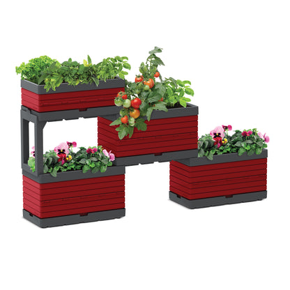 Ensemble de jardin modulaire  pour fines herbes,  2 bacs et 2 pattes, Rouge