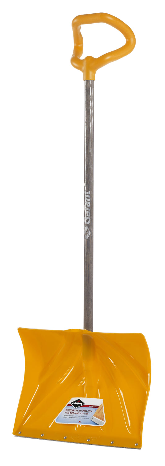 Snow shovel, 18" poly blade, steel wear strip, versagrip