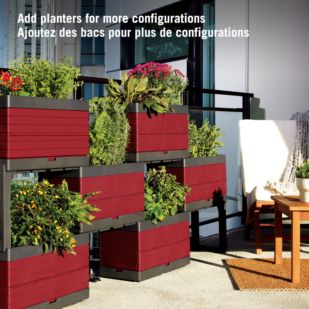Modular Herb Garden Kit, includes 1 planter and 2 legs, Red