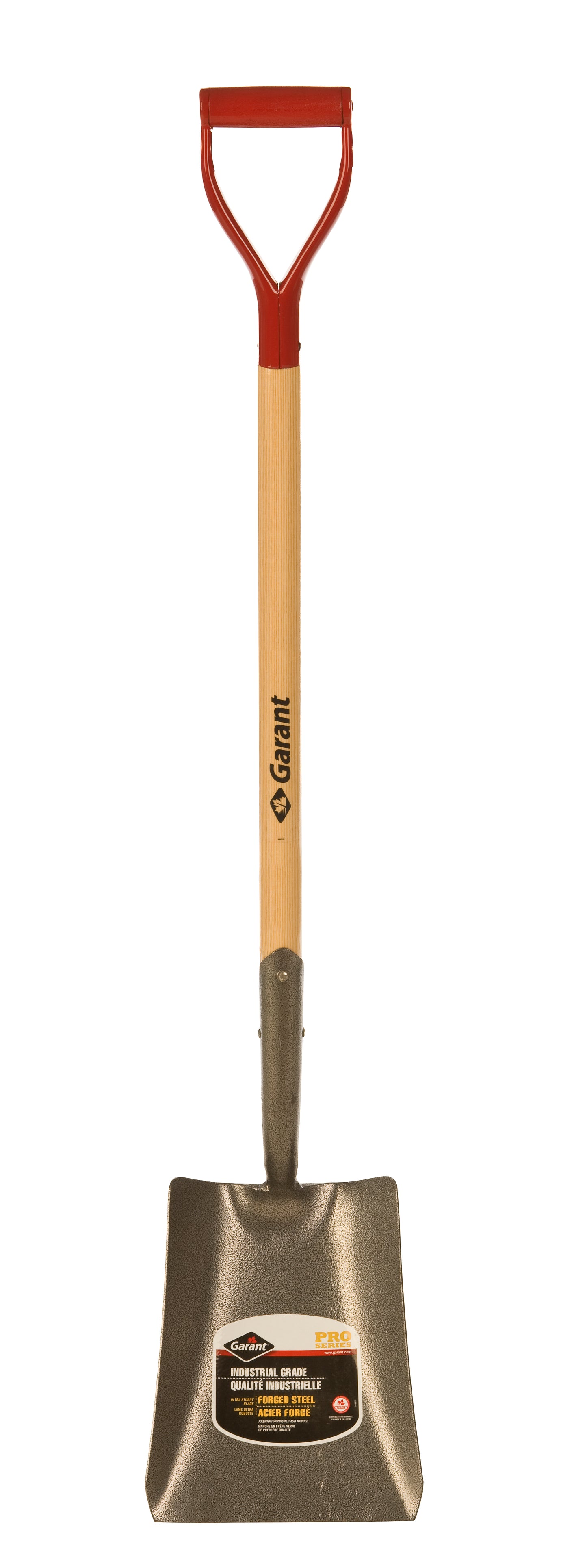 Square point shovel, wood handle, D-grip