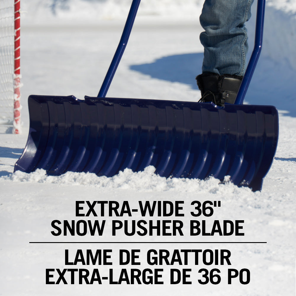 36Inch Extra Large Ergonomic Snow Pusher with Steel Handle Garant